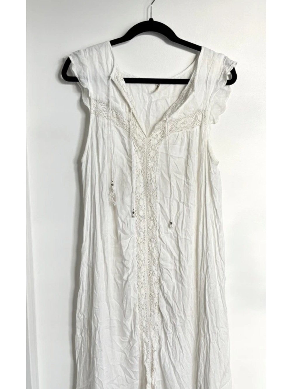 SPELL white crochet-lace maxi dress V-Neck ties flutter sleeve XL Rare Unicorn - Picture 3 of 12